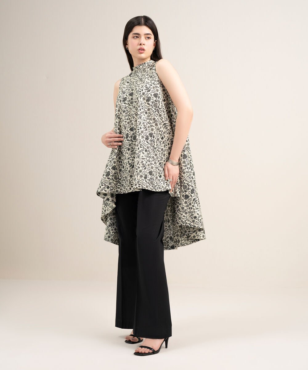 Women's Unstitched Lawn Printed Black Shirt