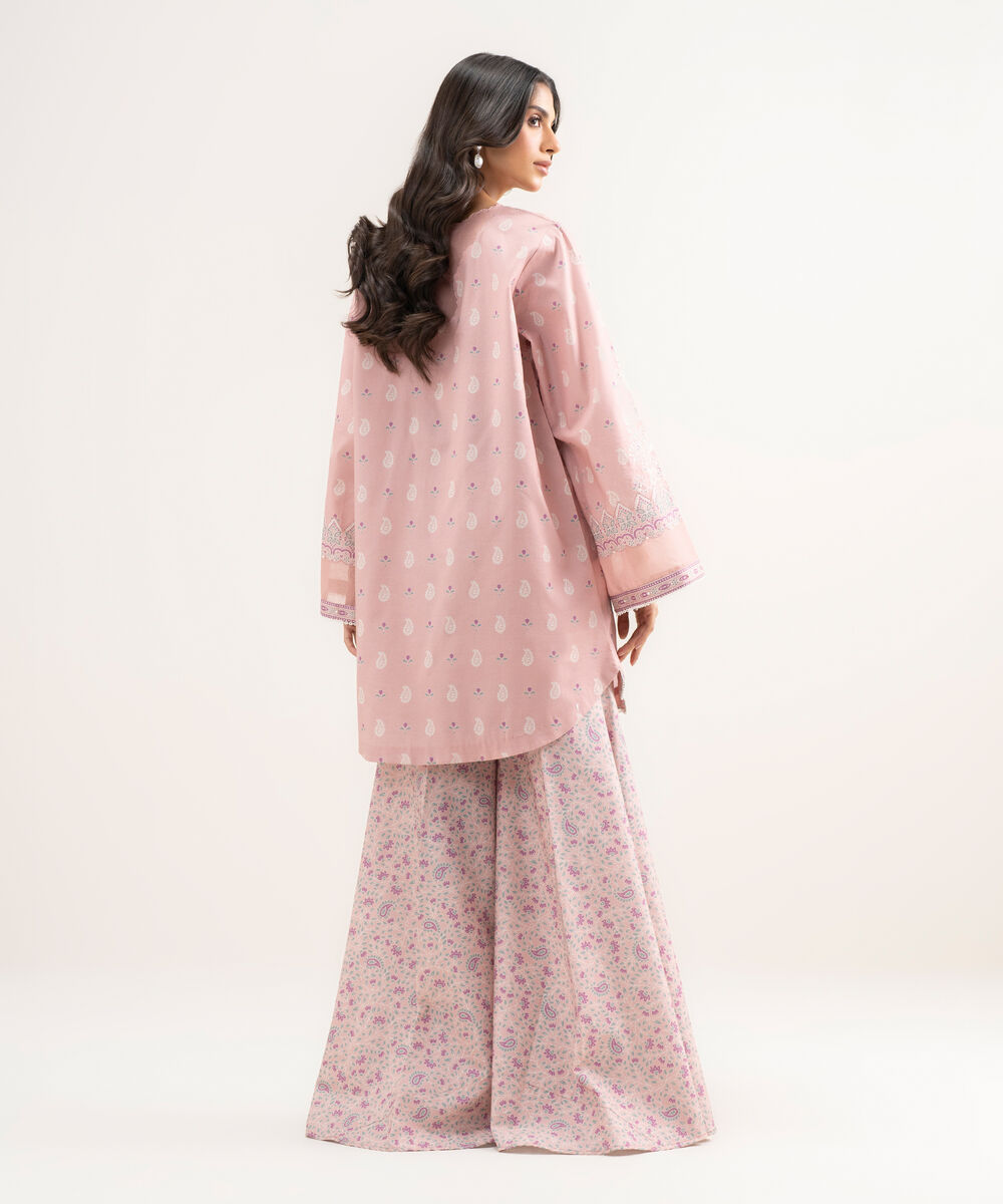 Women's Unstitched Lawn Embroidered Pink 2 Piece Suit