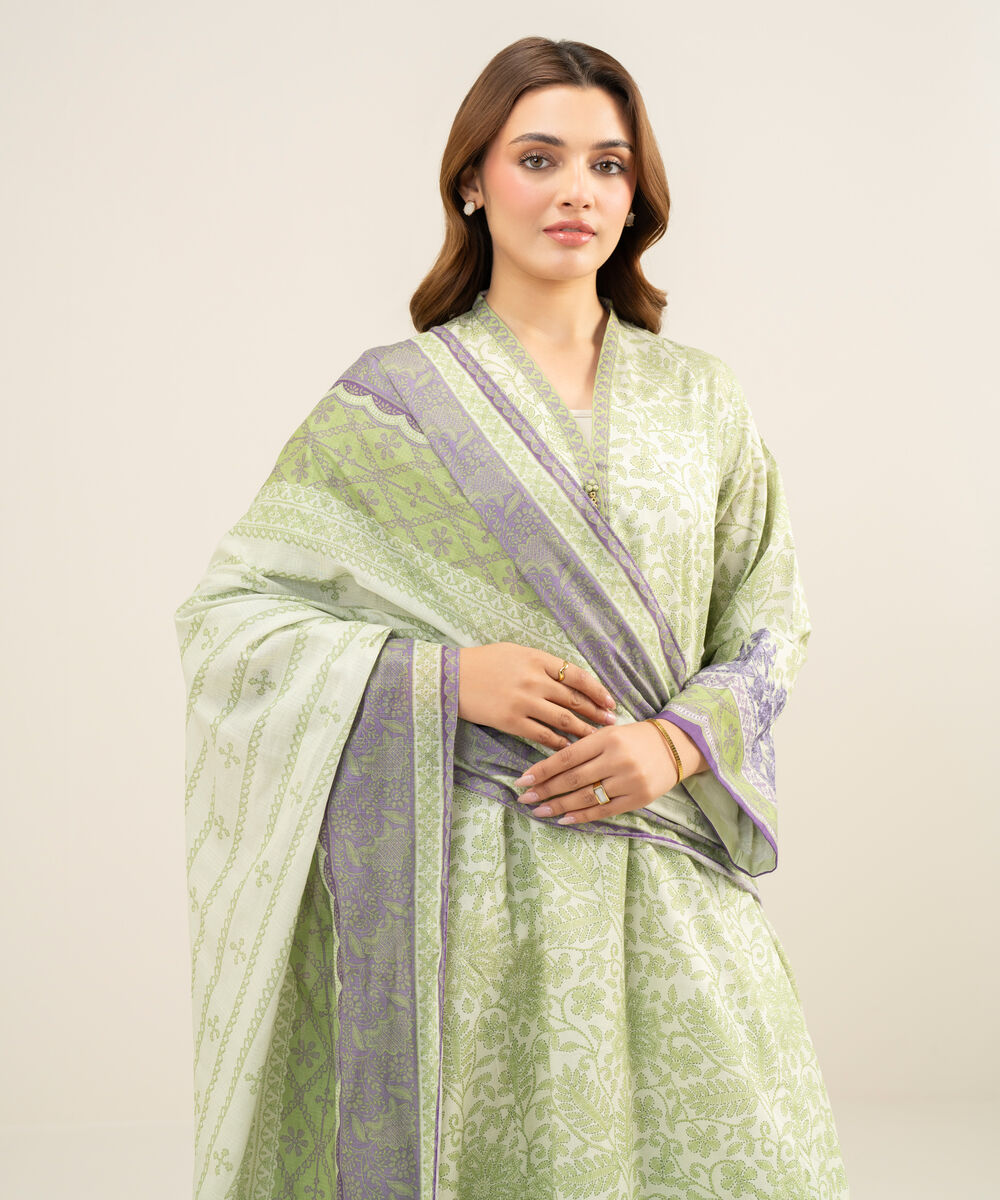 Women's Unstitched Lawn Embroidered Green 3 Piece Suit