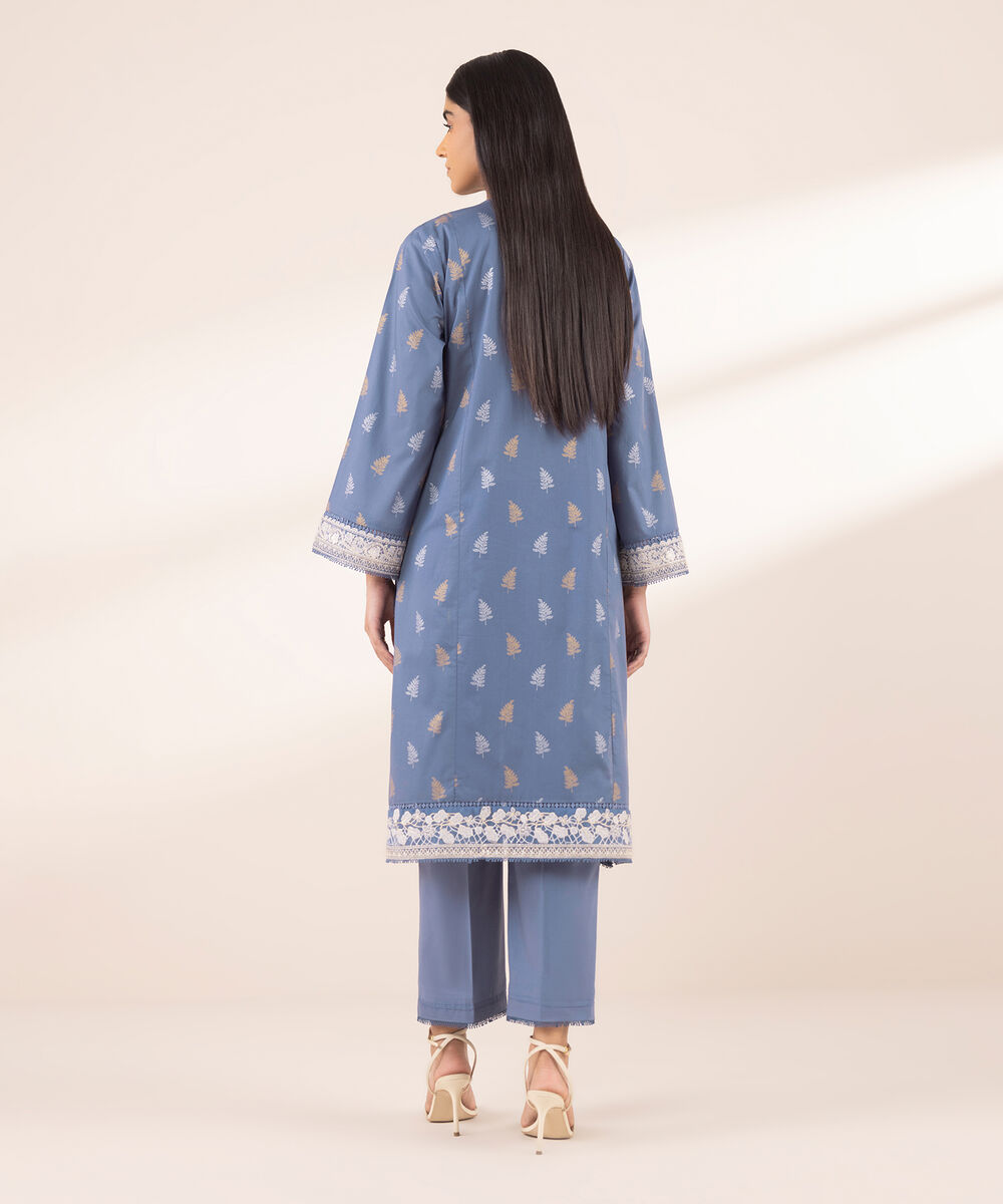 Women's RTW Lawn Blue Embroidered A-Line Shirt