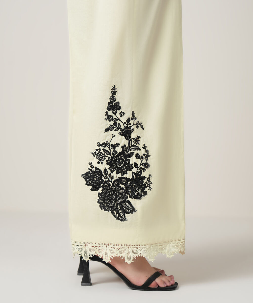 Women's RTW Cambric Off White Embroidered Trousers