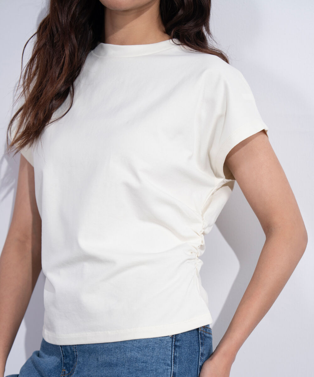 Women's Western Off-White Waist Cinched T-Shirt