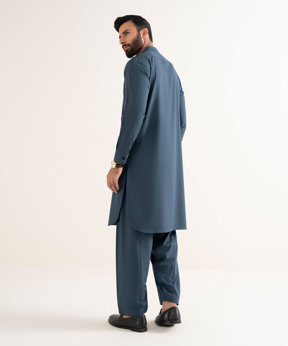 Men's Wash & Wear Plain Blue Kurta Shalwar