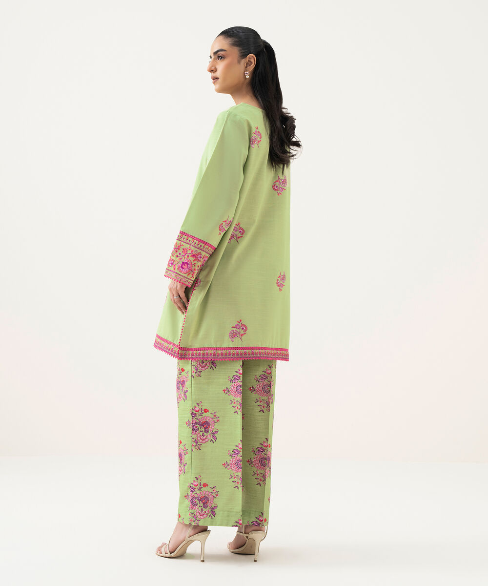 Women's RTW Light Khaddar Green Embroidered Straight Shirt