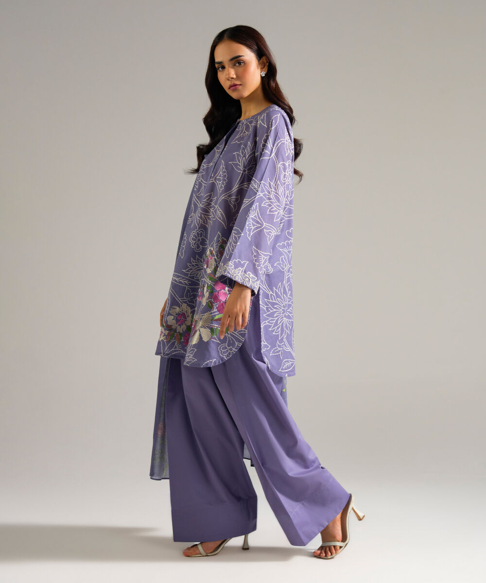 Women's RTW Lawn Embroidered Lilac 3 Piece Suit