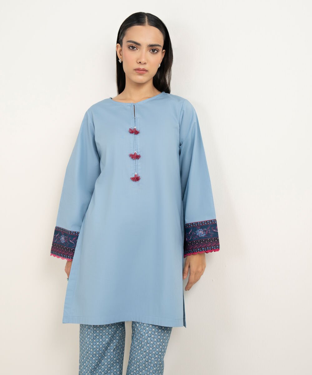 Women's RTW Lawn Solid Blue Straight Shirt