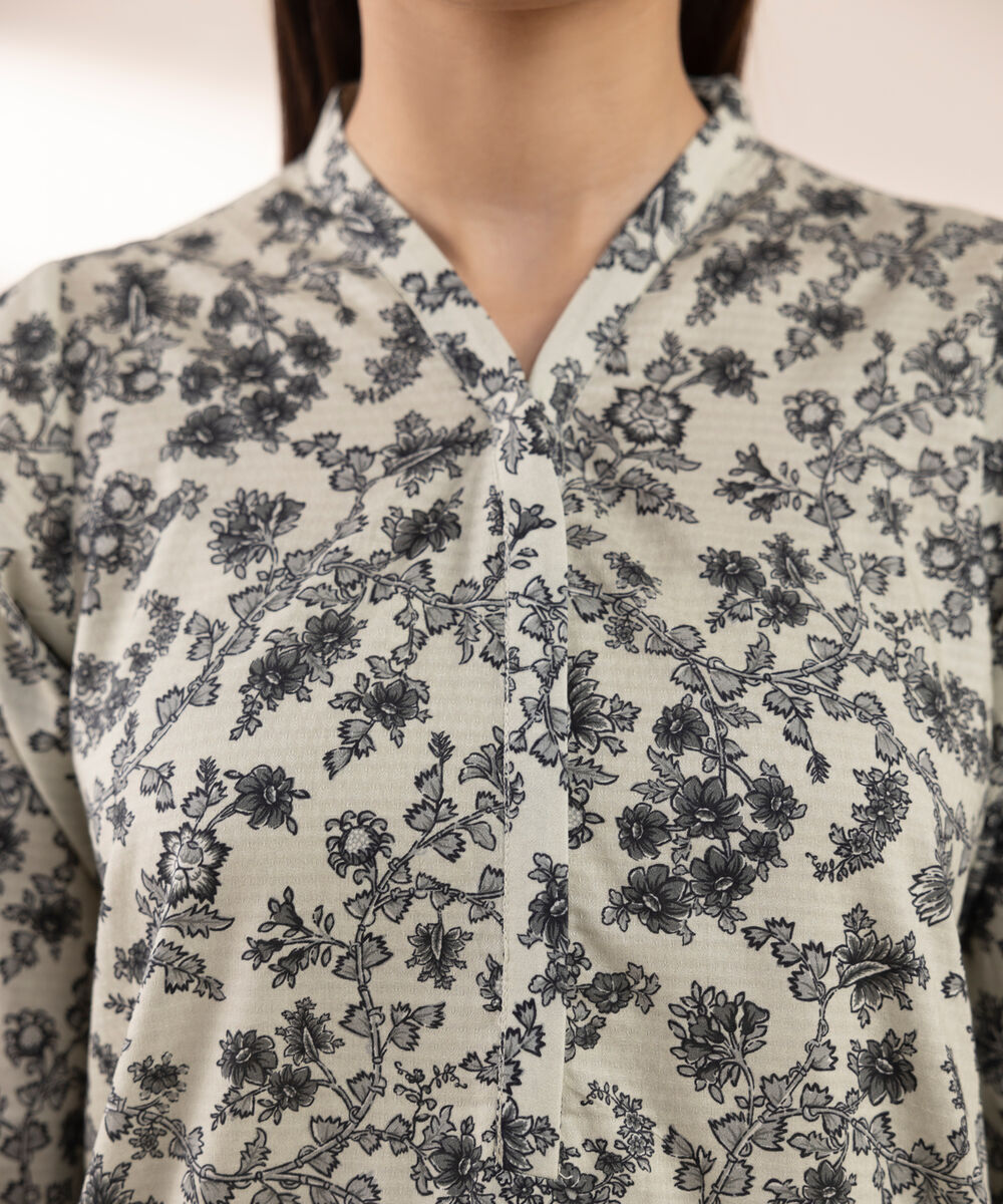 Women's RTW Dobby Grey Printed A-Line Shirt