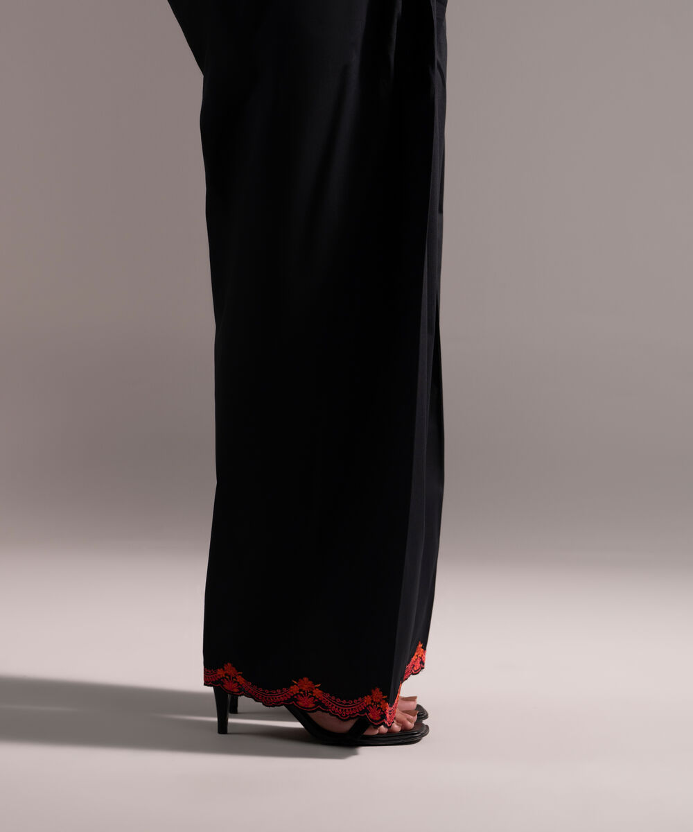 Women's RTW Cambric Embroidered Black Shalwar