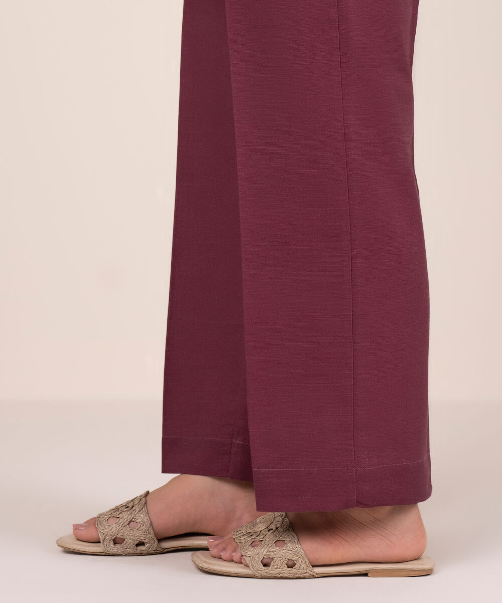 Women's RTW Cambric Solid Purple Straight Pants