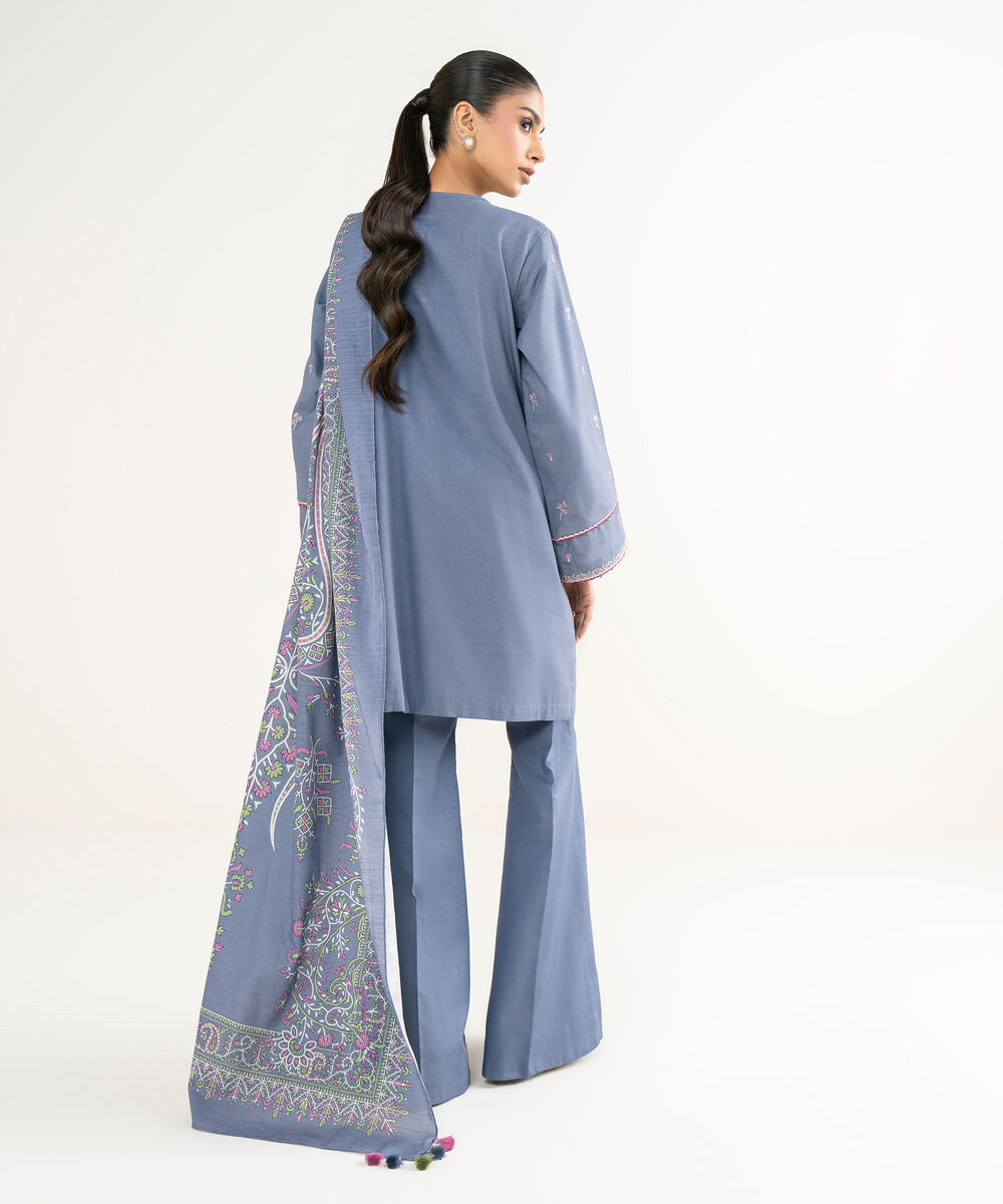 Women's Unstitched Lawn Embroidered Blue 3 Piece Suit
