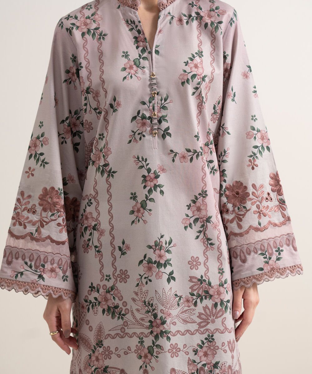 Women's Unstitched Lawn Embroidered Light Grey  3 Piece Suit