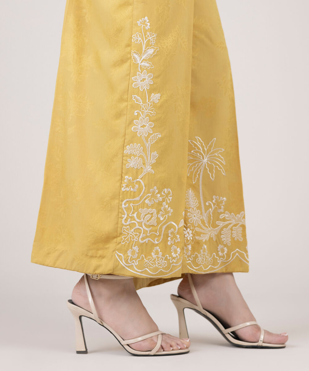 Women's RTW Cotton Jacquard Embroidered Yellow Culottes