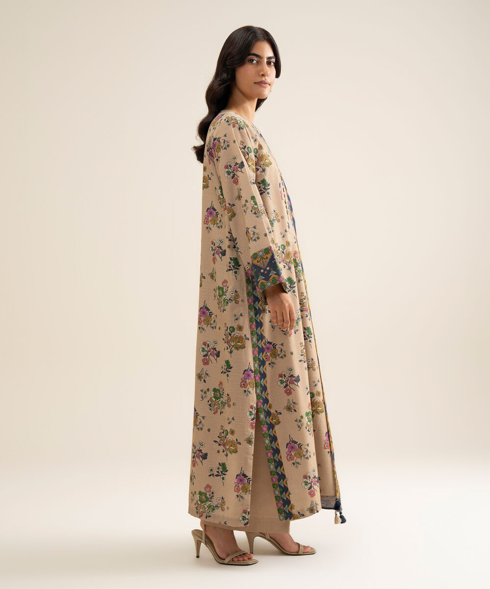 Women's Unstitched Premium Khaddar Printed Beige 3 Piece Suit