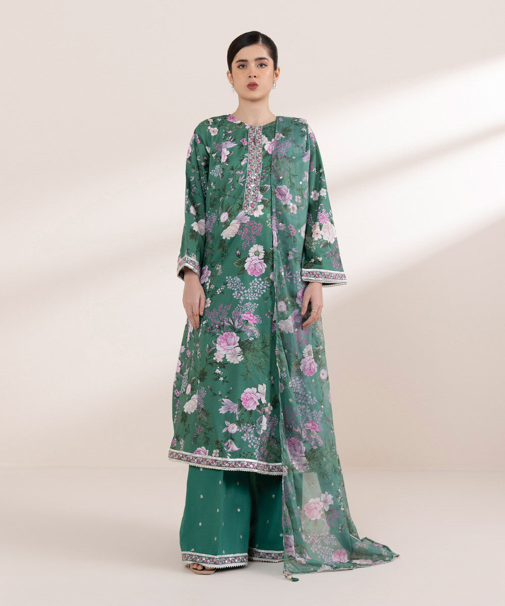 Blended Tissue Green Embroidered Dupatta