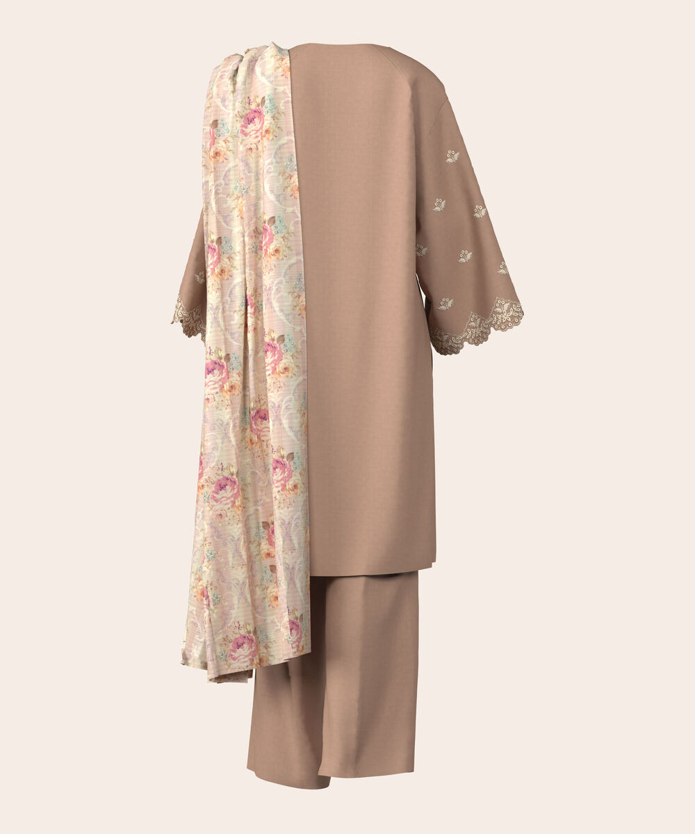 Women's Unstitched Self Jacquard Blush Pink Embroidered 3 Piece Suit