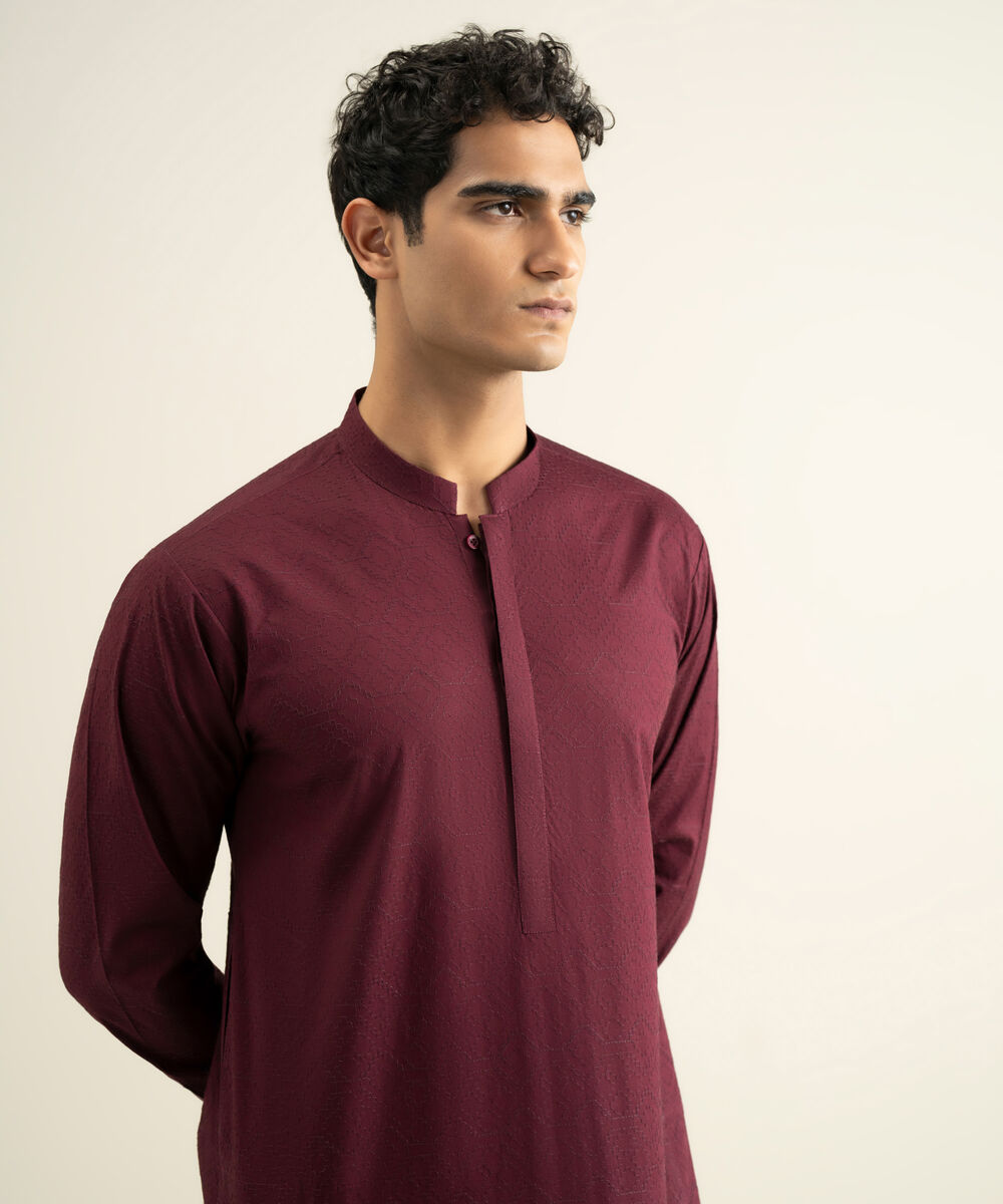 Men's maroon 100% Cotton Kurta Trouser