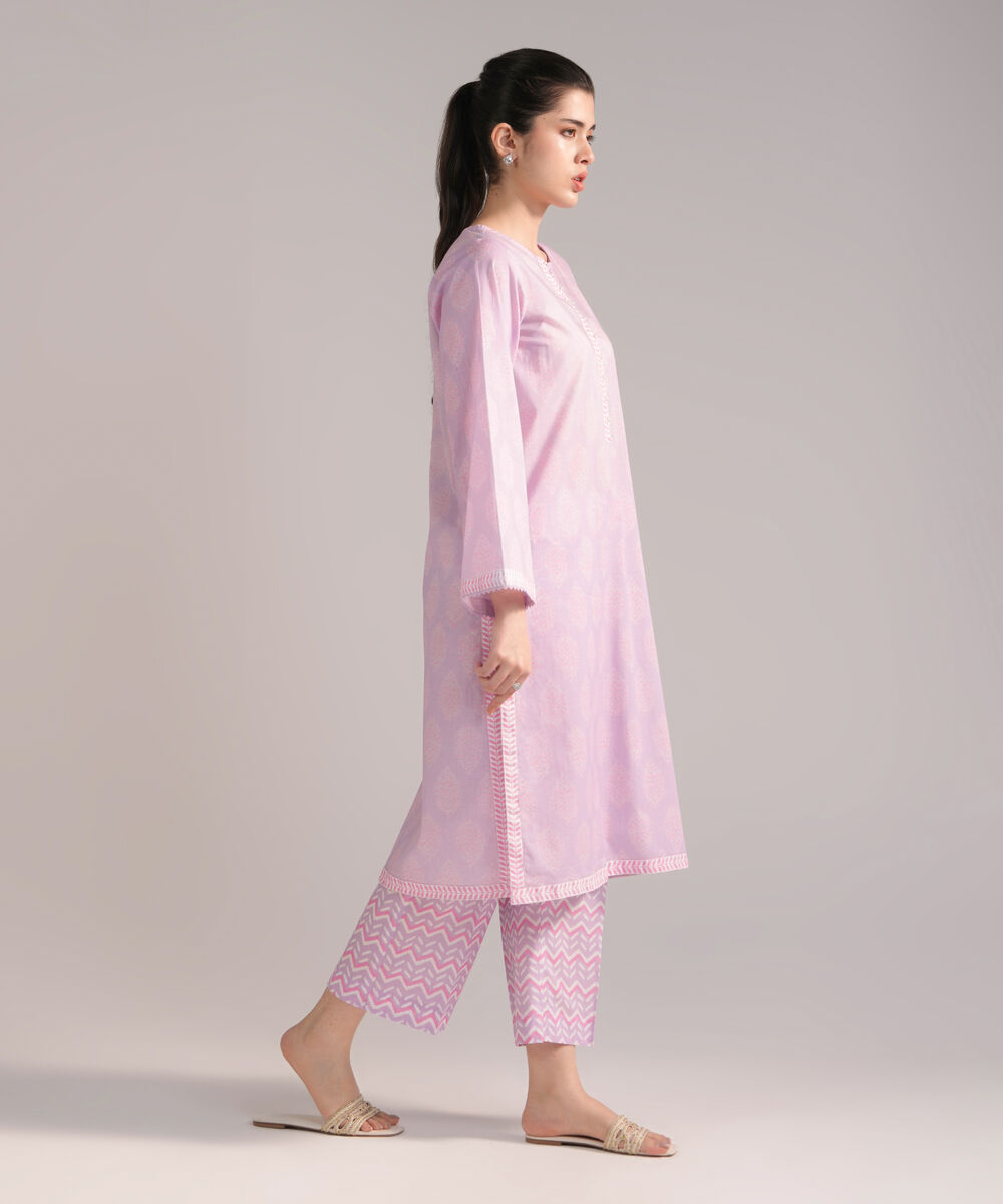 Women's RTW Crosshatch Printed Lavender Straight Shirt