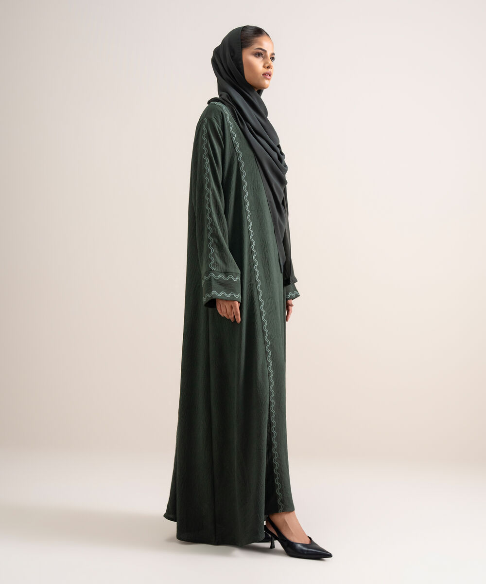 Women's Polyster Green Regular Abbaya Set