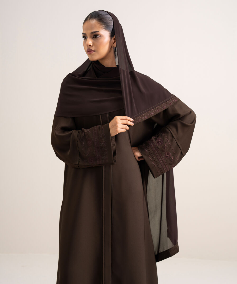 Women's Dark Brown Regular Abbaya Set