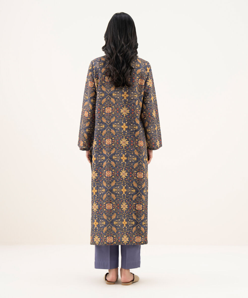 Women's RTW Khaddar Printed Straight Black Shirt