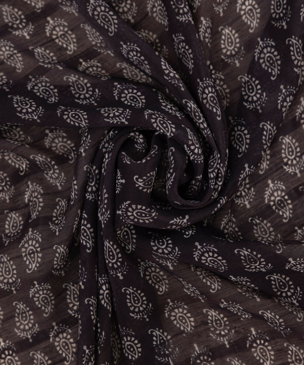 Tussar Silk Black Printed Dupatta