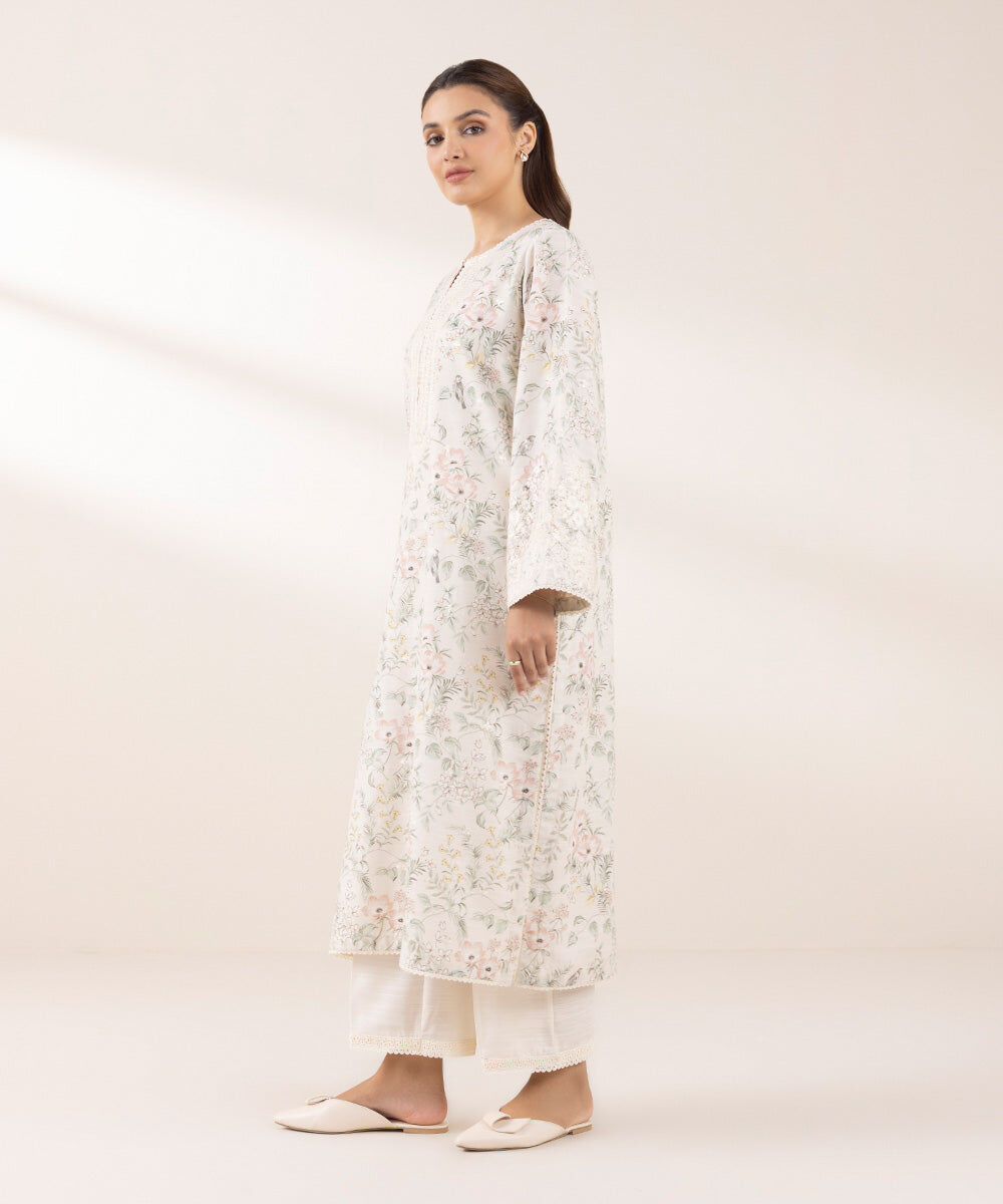 Woman - Off White Embroidered Khaddar Shirt
