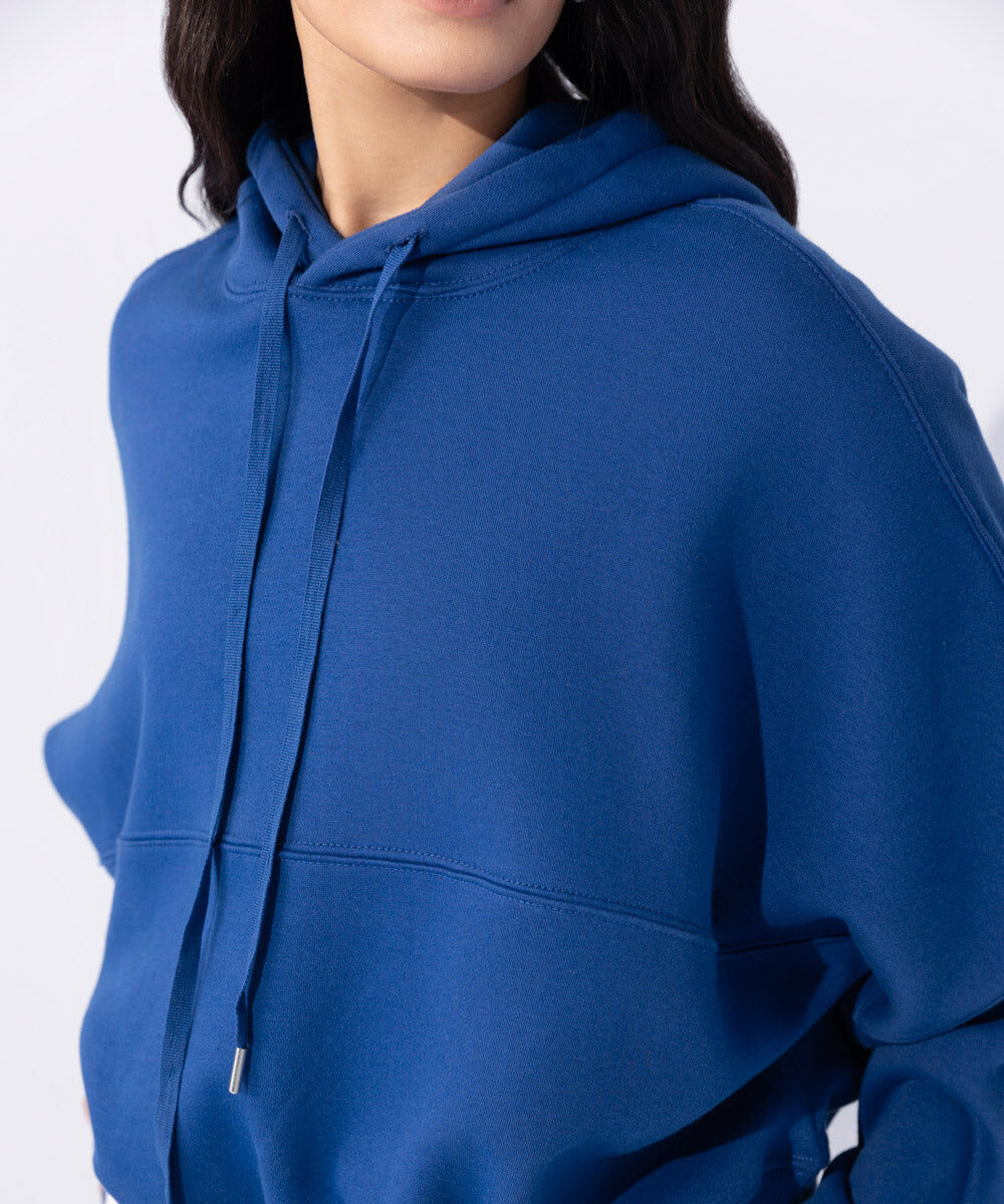 Woman - Blue Fleece Hoodie with Waist Panel