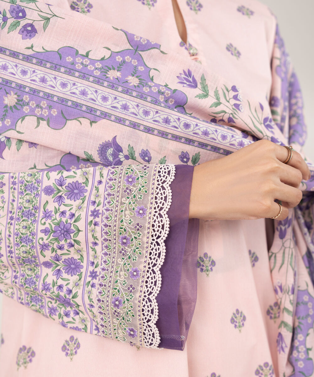 Women's Unstitched Lawn Printed Pink 3 Piece Suit