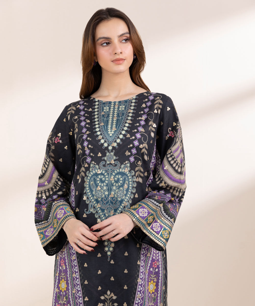 Women's Pret Lawn Black Embroidered A-Line Shirt