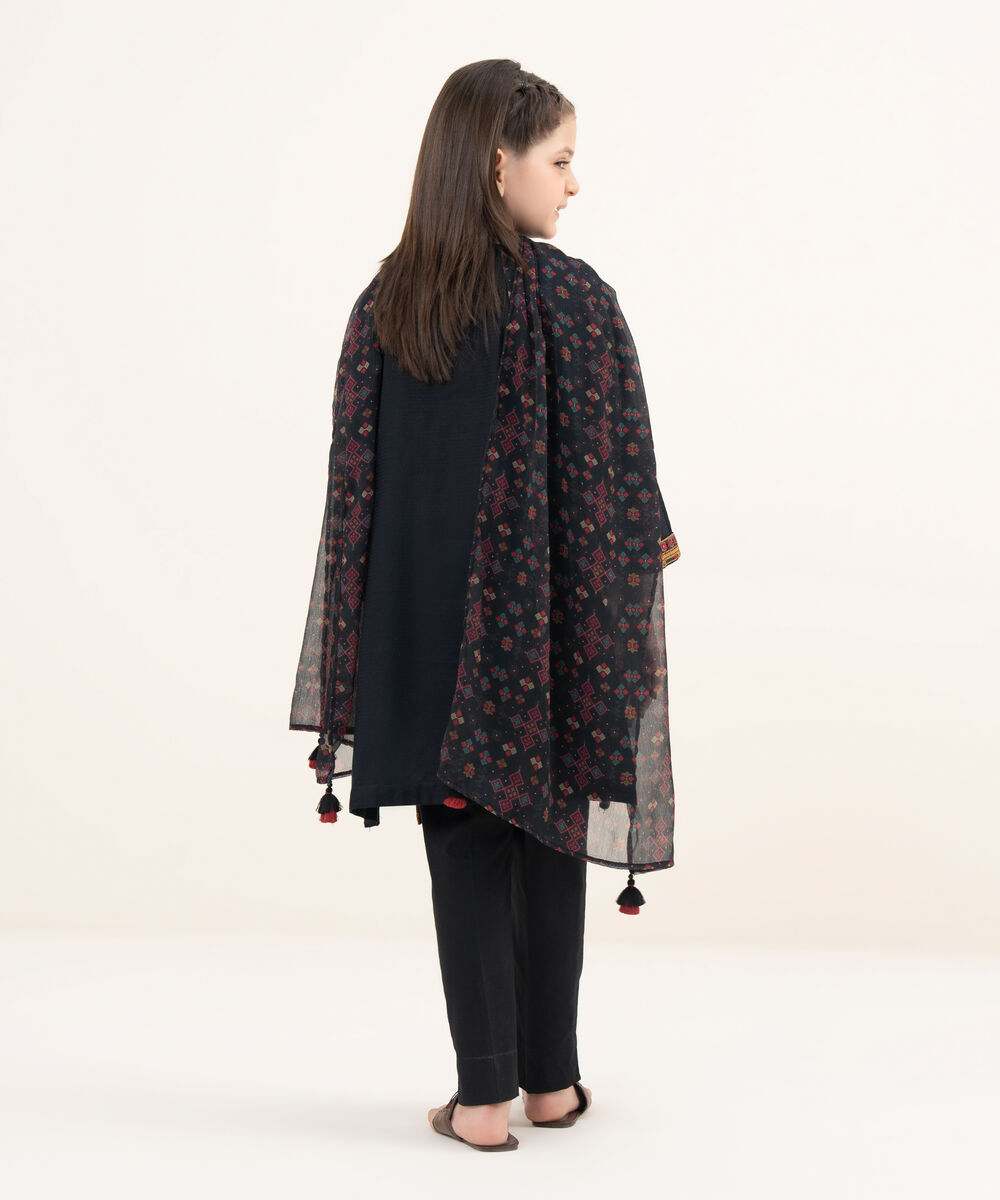 Girls Two Piece Embroidered Textured Lawn Shirt Dupatta