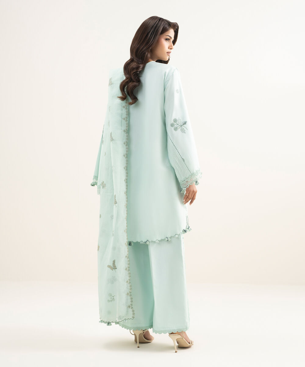 Women's Unstitched Lawn Embroidered Blue 3 Piece Suit