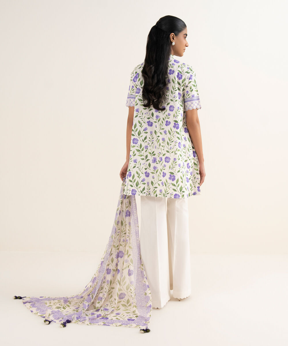 Women's Unstitched Lawn Embroidered Off White 3 Piece Suit