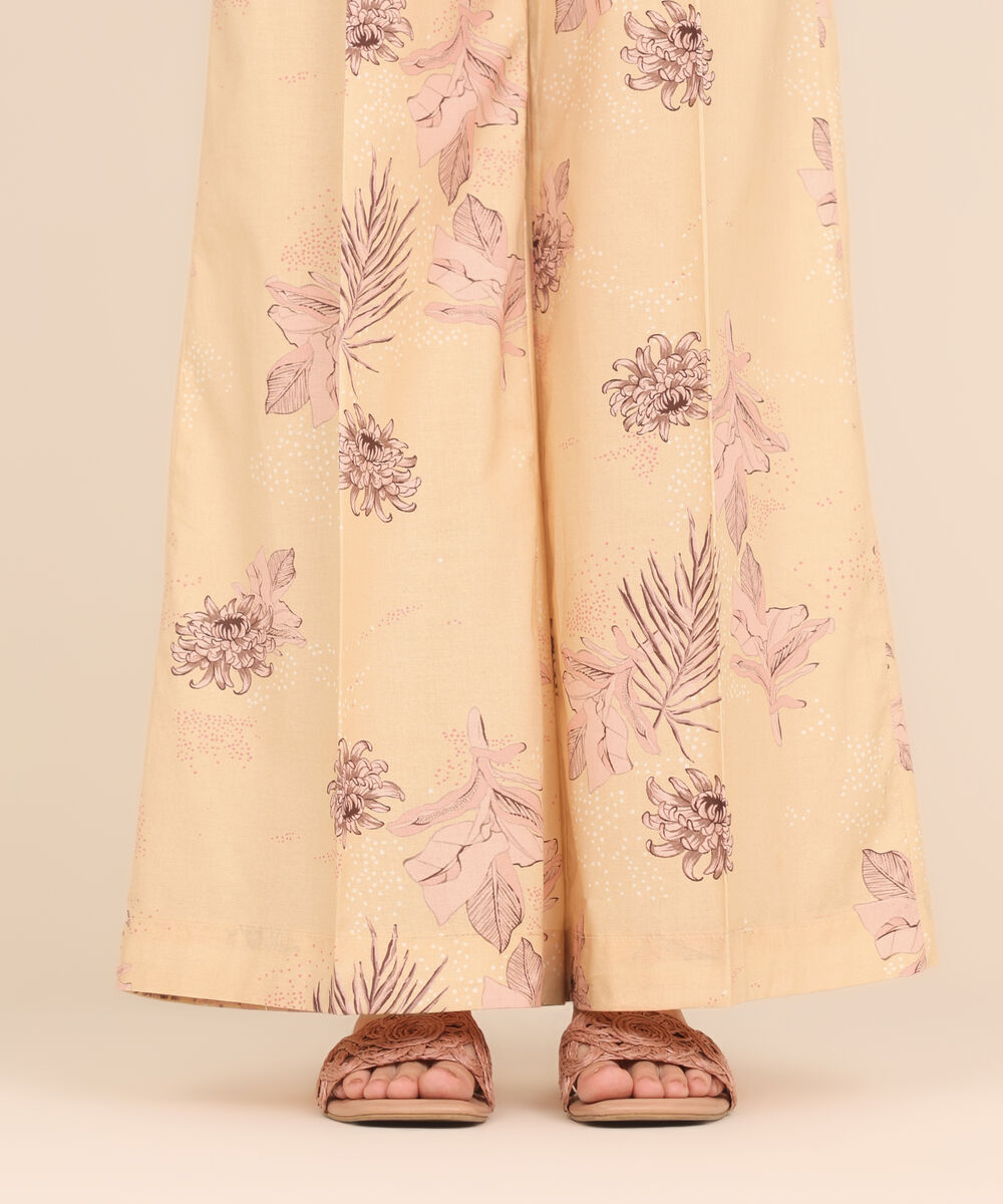 Women's RTW Cambric Peach Printed Flared Pants
