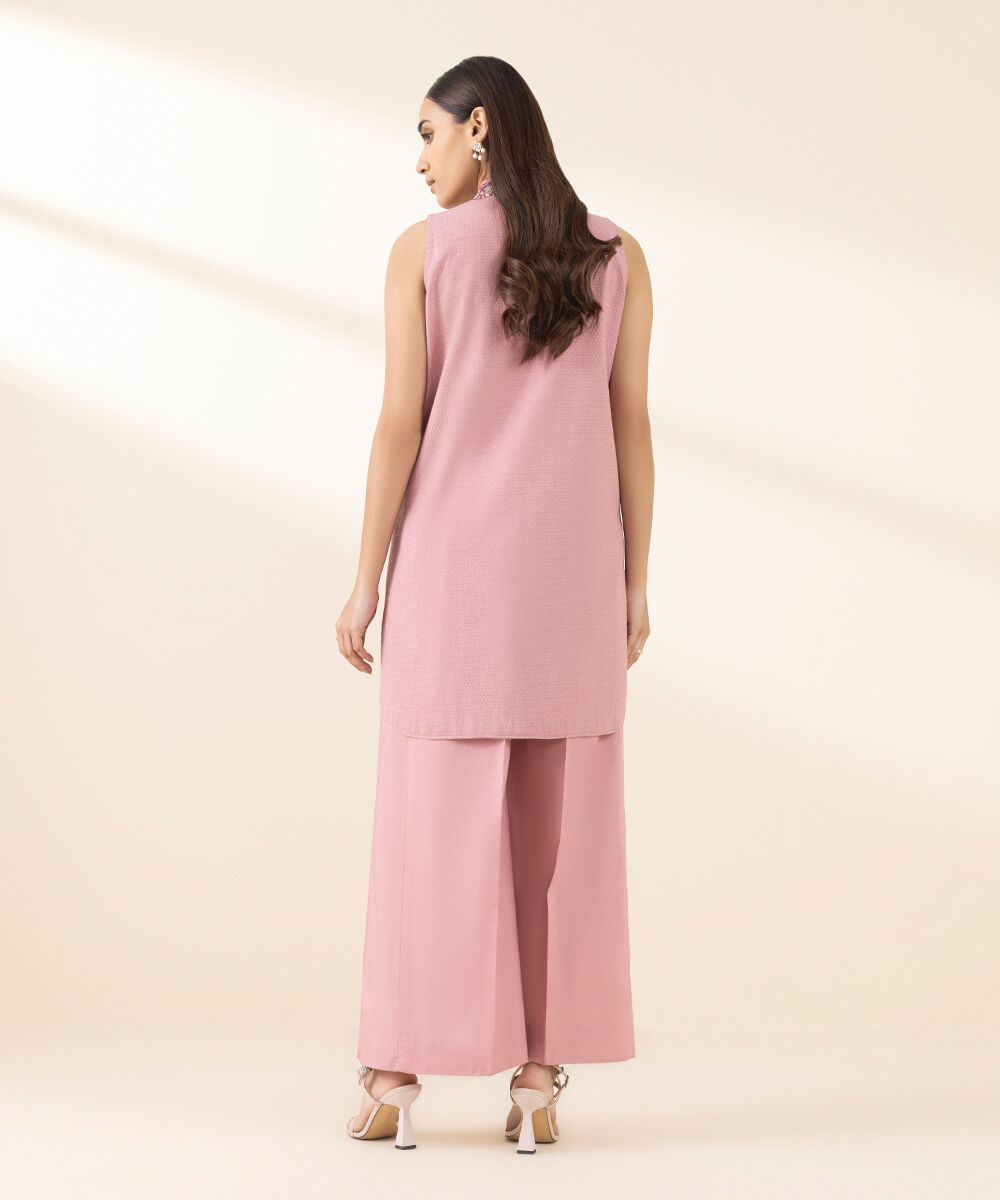 Unstitched Women's Pink Dobby Embroidered Shirt Trousers