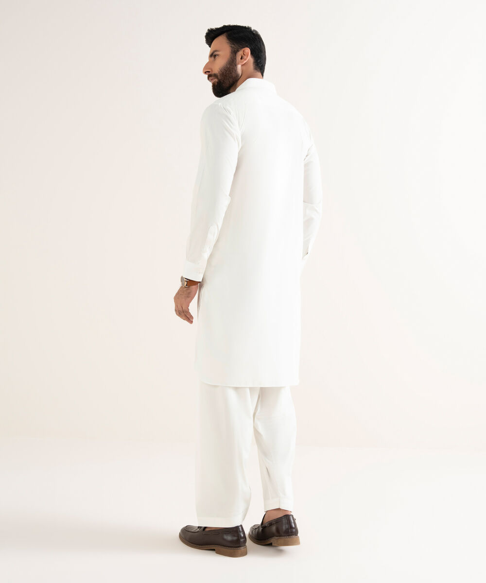 Men's Wash & Wear Plain White Kameez Shalwar