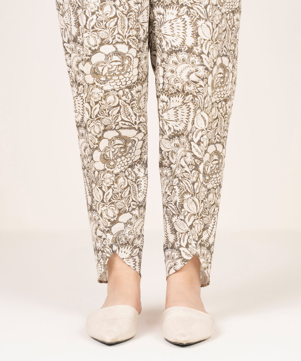 Women's RTW Light Khaddar Printed Off White Shalwar