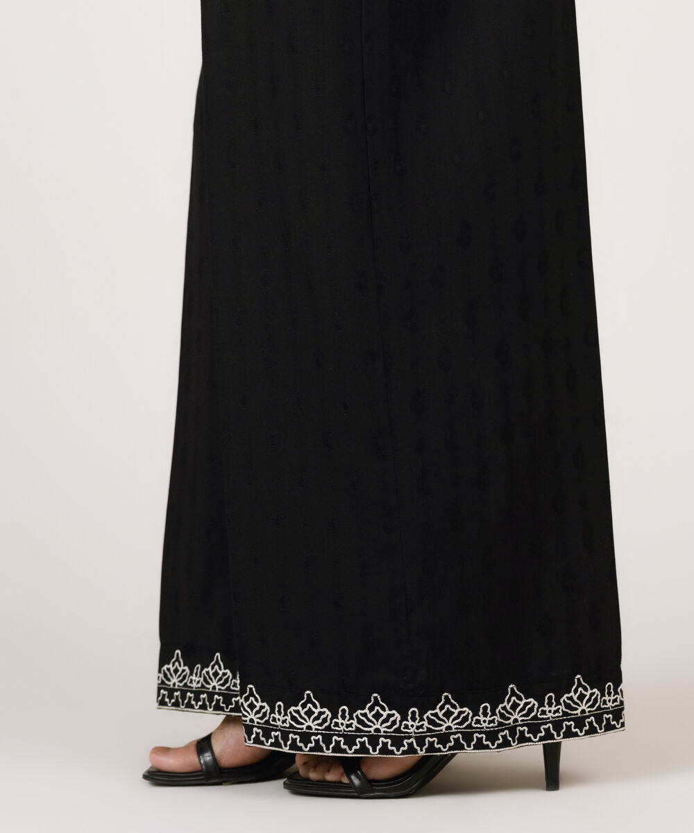Women's RTW Cotton Jacquard Embroidered Black Culottes
