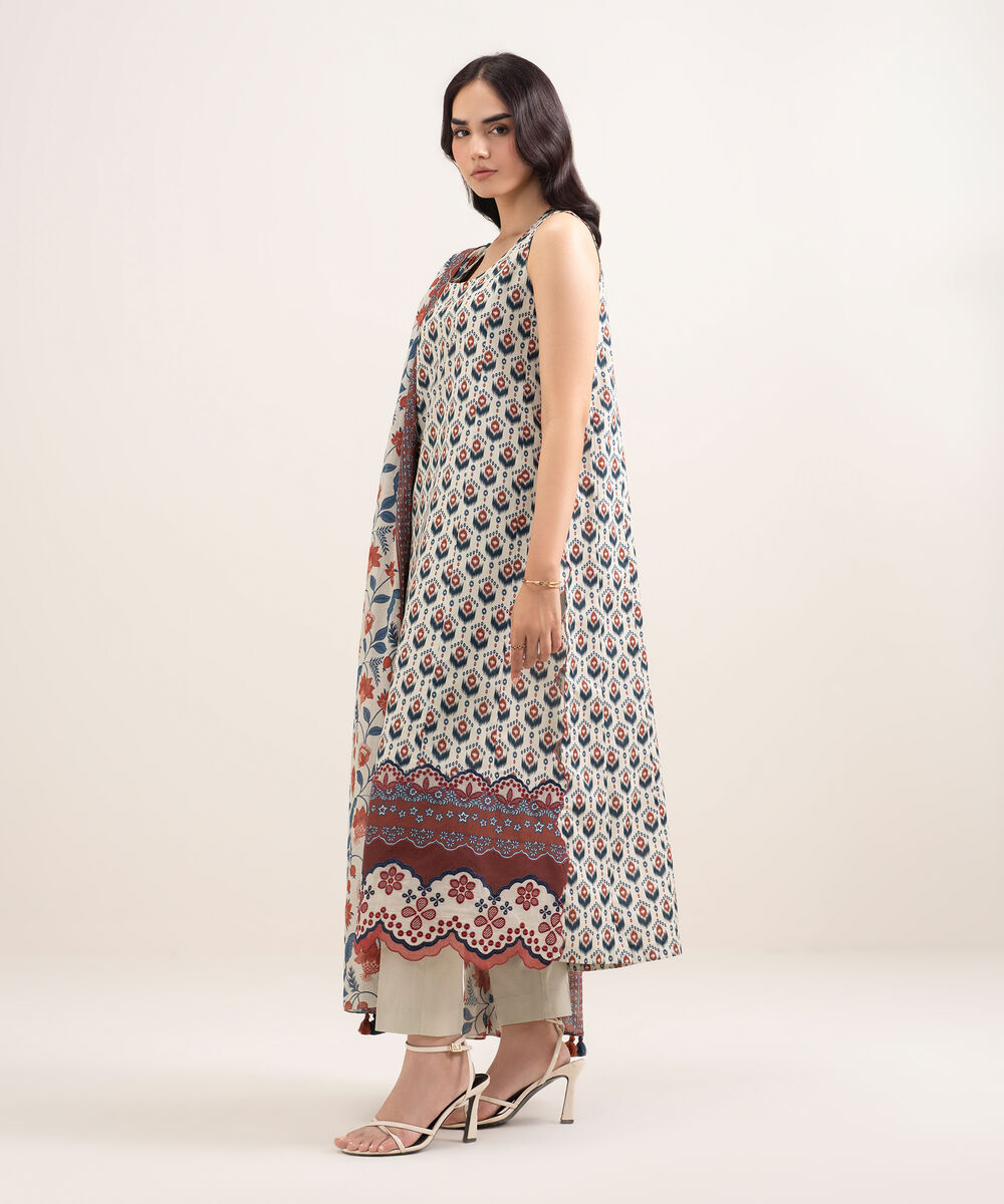 Women's Unstitched Lawn Embroidered Multi 2 Piece Suit