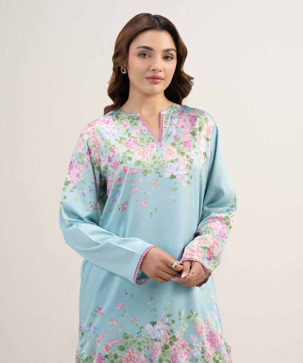 Women's RTW Dobby Printed Blue 2 Piece Suit