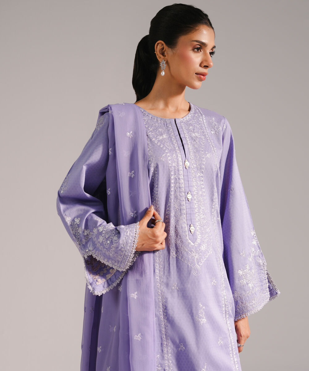 Women's RTW Dobby Embroidered Lilac 3 Piece Suit