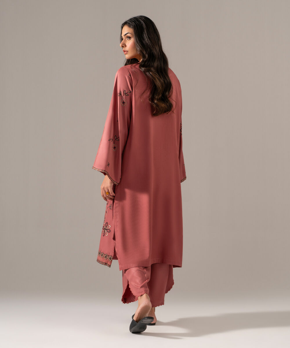 Women's RTW Bedford Solid Embroidered Mauve Straight Shirt
