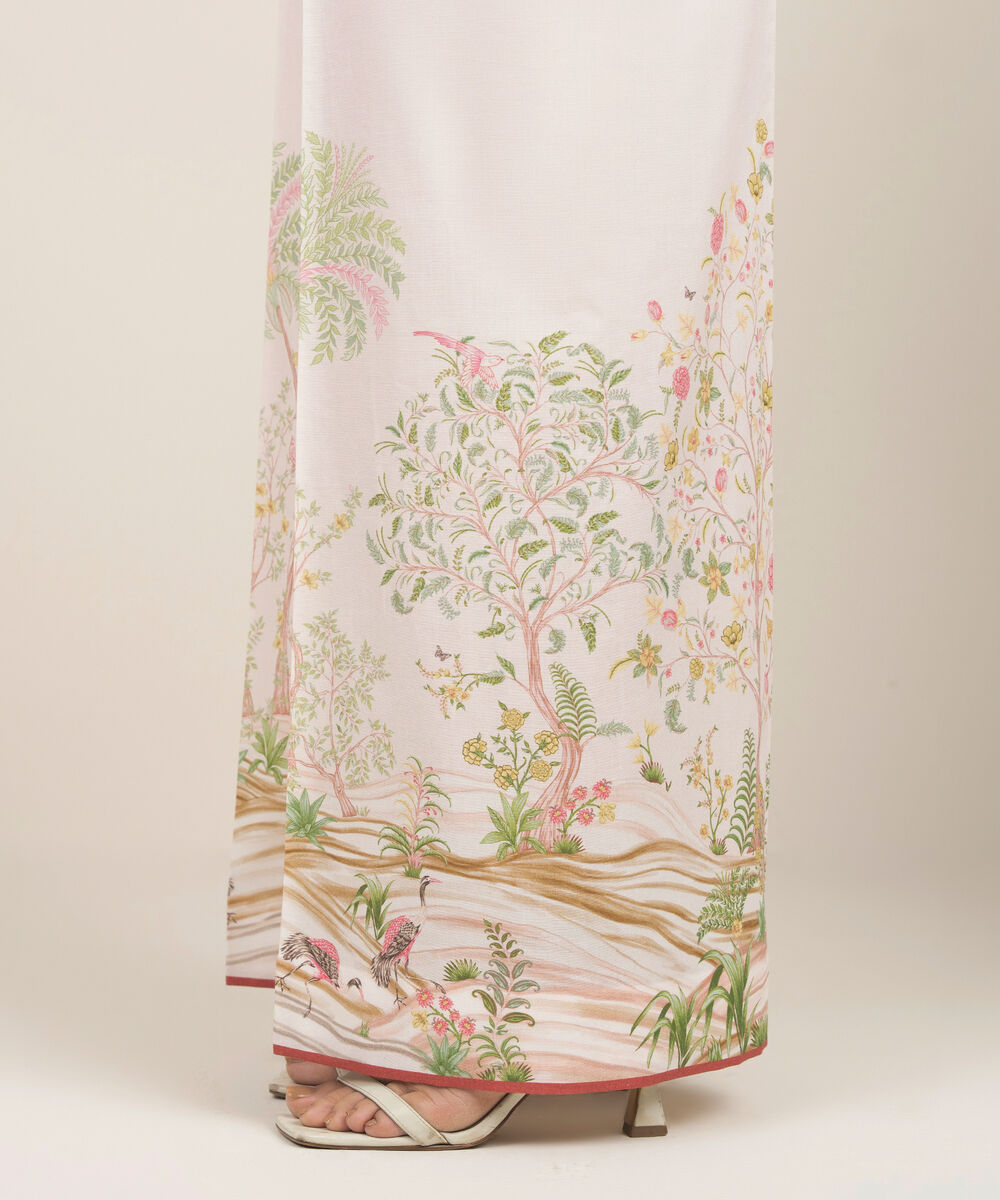 Women's RTW Lawn Printed Pink Flared Pants