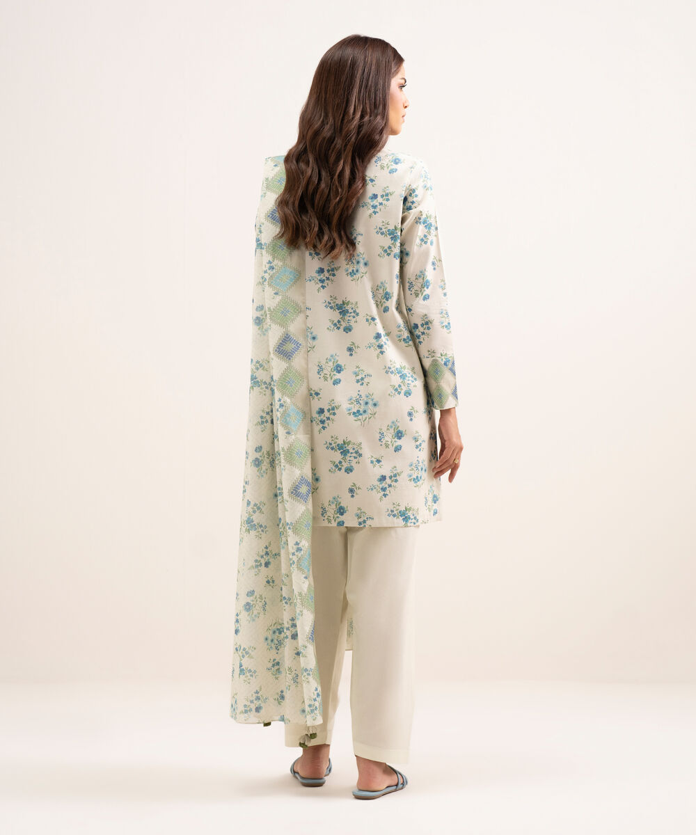 Women's Unstitched Lawn Embroidered Blue 3 Piece Suit