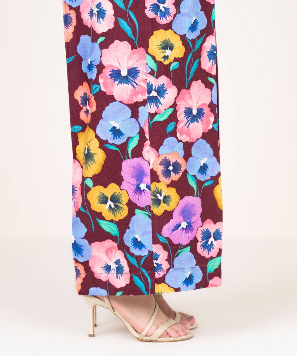 Women's RTW Viscose Linen Printed Purple Culottes