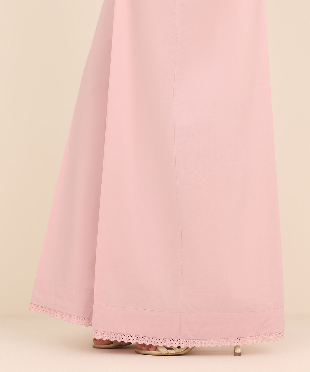 Women's RTW Cambric Pink Solid Flared Pants