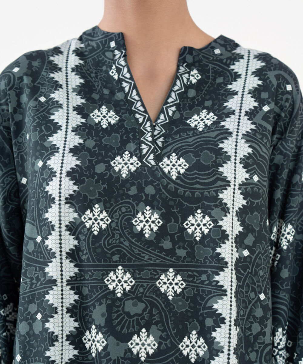 Women's Unstitched Linen Printed Grey 3 Piece Suit