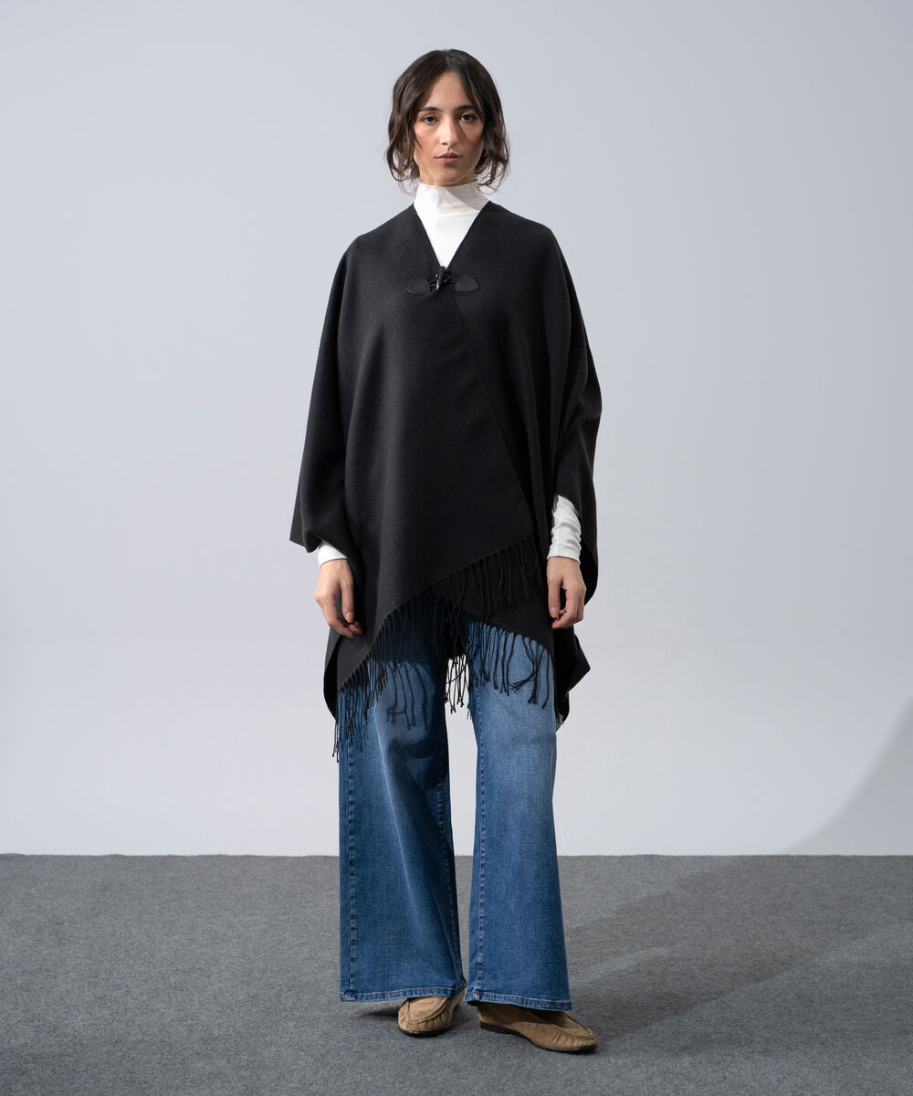 Women's Western Wear Black Polyester Cape Shawl