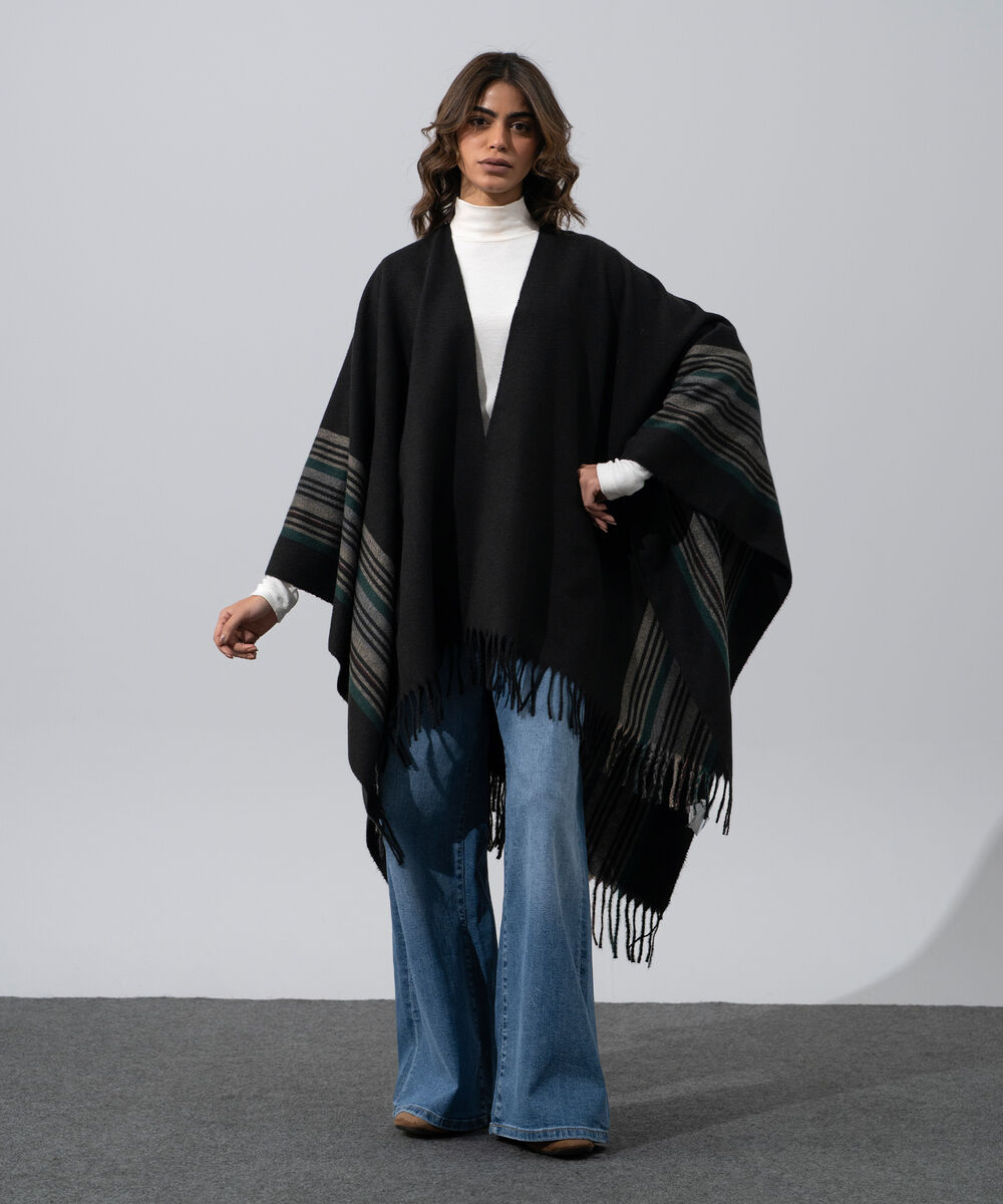 Women's Western Wear Black Polyester Cape Shawl