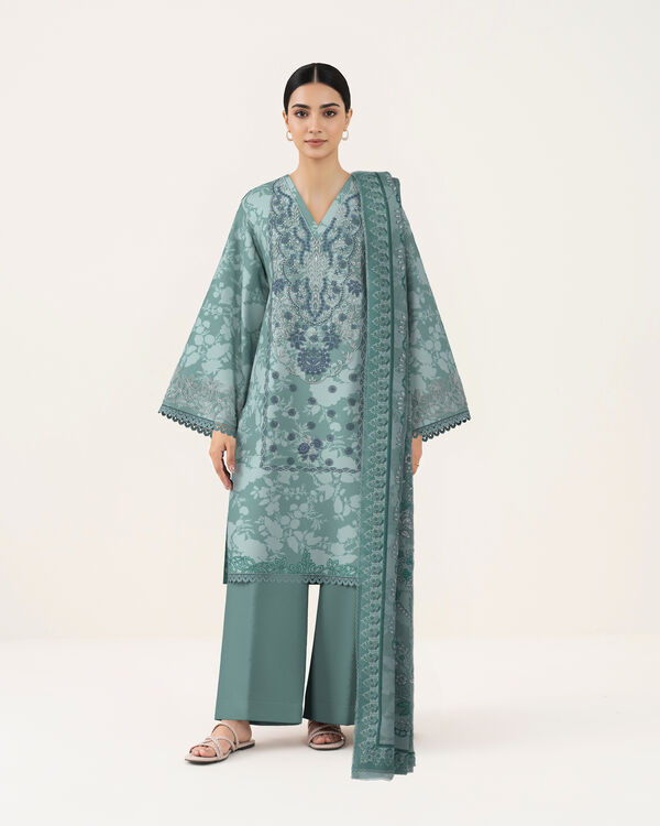 3 Piece - Digital Print Embroidered Fine Lawn Suit