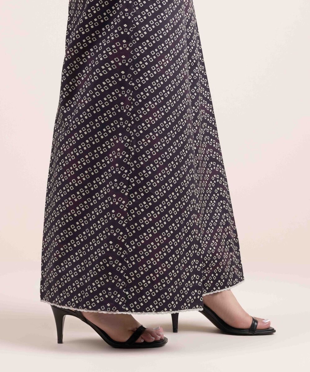 Woman - Purple Printed Cambric Flared Pants